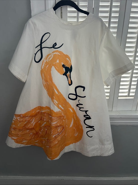 Maeve Dresses & Skirts - Maeve White Mini Dress with Bold Orange Swan Print